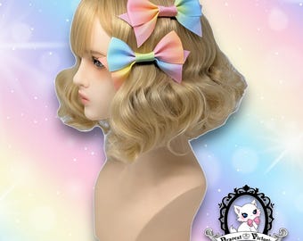 Pastel Neon Bows - Hair Clips - x2