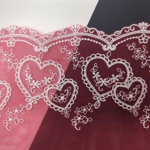 Burgundy and White Heart Lace Wrist Cuffs image 2