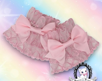 Pink Allover Hearts Lace Wrist Cuffs