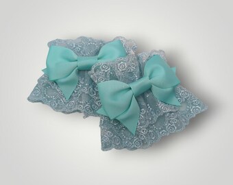 Mint Heart and Flower Lace Wrist Cuffs