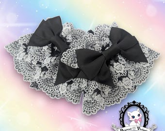 Black and White Floral and Bows Lace Wrist Cuffs