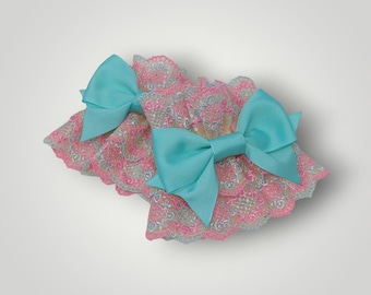 Mint and Pink Floral Vine Lace Wrist Cuffs