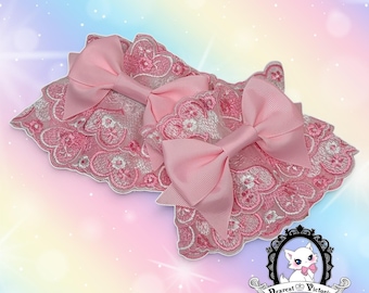 Pink and White Hearts Lace Wrist Cuffs