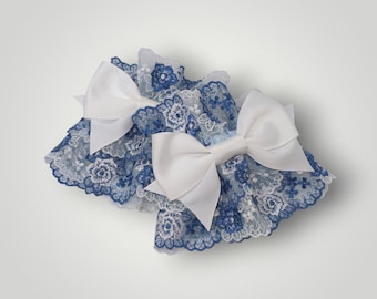 Blue and White Floral Lace Wrist Cuffs