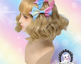 Pastel Rainbow Bows - Hair Clips - x2