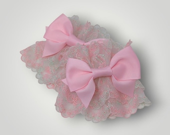 Pink and Mint Tea Party Lace Wrist Cuffs