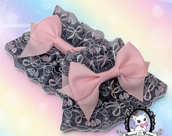 Navy and Pink Bow Lace Wrist Cuffs
