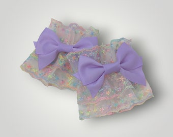 Bright Rainbow Bow Lace Wrist Cuffs