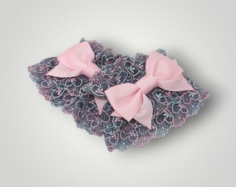 Gray and Pink Lace Wrist Cuffs