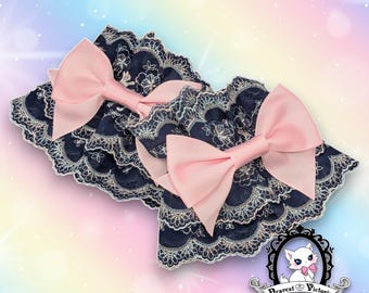 Navy and Pink Kitten Lace Wrist Cuffs