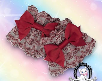 Red and White Shimmer Hearts Lace Wrist Cuffs