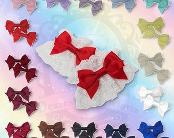Cross Lace - White Wrist Cuffs - Your choice of bow color!