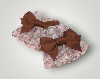 Brown and Pink Hearts Lace Wrist Cuffs