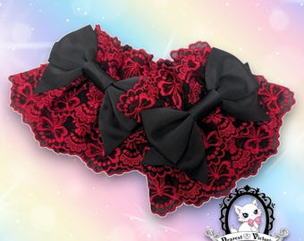 Red and Black Bows Lace Wrist Cuffs