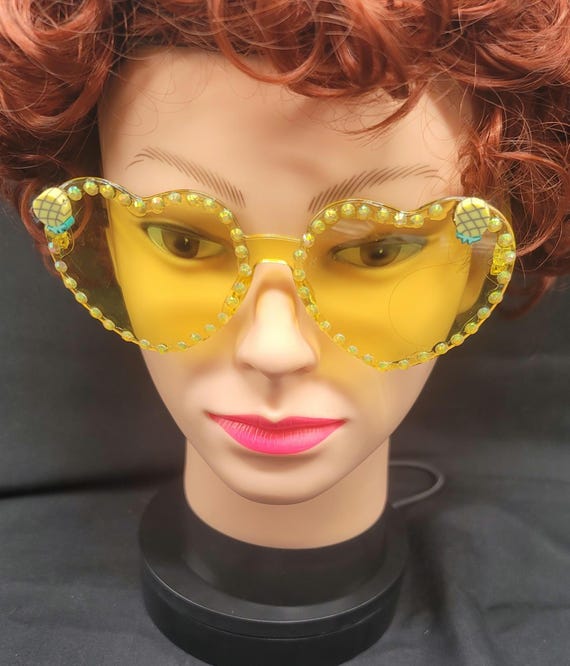 Yellow Heart Sunglasses: Pineapple Rhinestone Frames