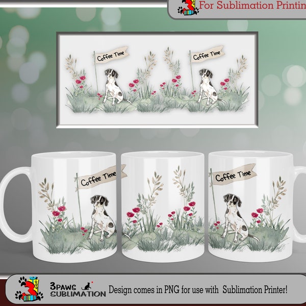 English Pointer Watercolor Sublimation Design for Mugs, Instant Download, Mug Full Wrap Print Template