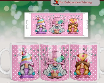 Easter Lady Gnome Mug Sublimation Design for Mugs, Digital Mug Wrap Template, Coffee Mug Design PNG, Mug Press Template