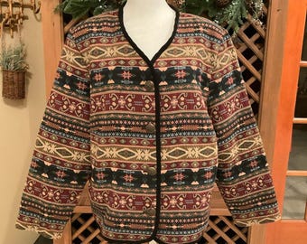Vintage 90s Stonebridge Tapestry Boho Aztec Western Knit Jacket Womens XL