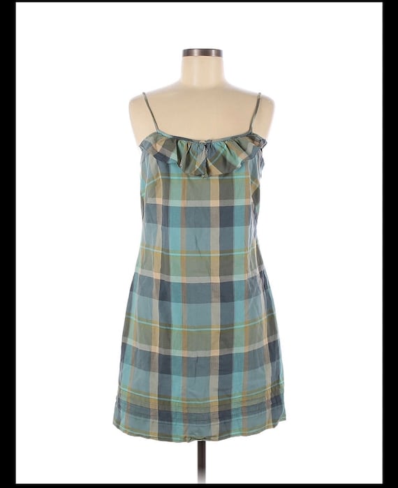 Ann Taylor, ANN TAYLOR LOFT Y2K Spaghetti Straps Above Knee Plaid Cotton Dress