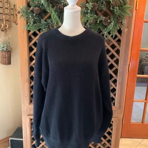 Zara Black Minimalist Preppy Classic Large ribbed knit sweater imagem 1