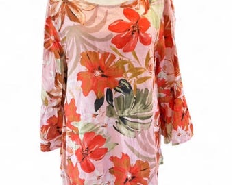 John Mark Boho Resort Tropical Linen Large Bell Sleeve