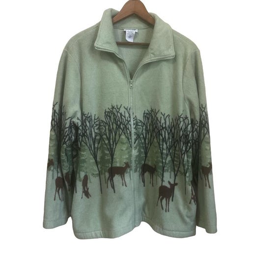 Vintage 90s Deer Forest Blair Fleece Zip Up Sweater Sweatshirt