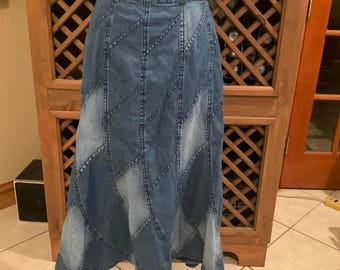 Vintage Studio West Denim Boho patchwork skirt large