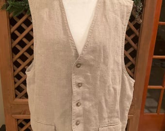 90s Gap Men’s Tan linen Utility Vest Preppy minimalist Beige