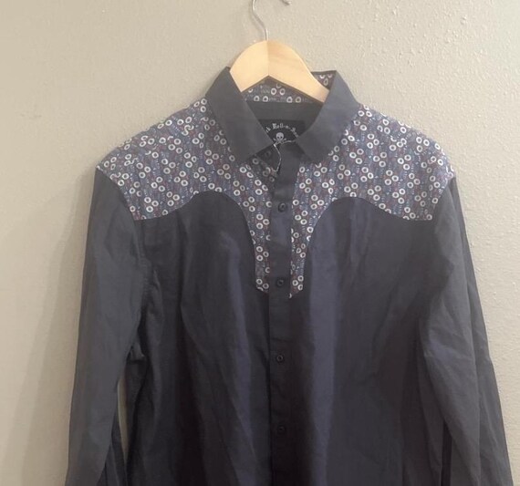 New Rock Roll n Soul Mens Large LS Western Rockabilly Button Up Shirt Flora