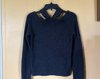 ANTHROPOLOGIE MOTH Wool Blend Gray Criss Cross High Neck Sweater!