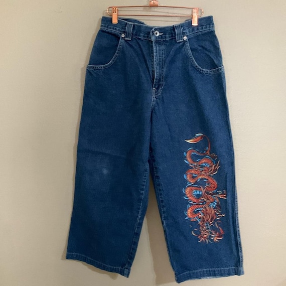 Vintage Y2K JNCO Jeans Wide Leg Dragon Graphic Denim Pants Youth