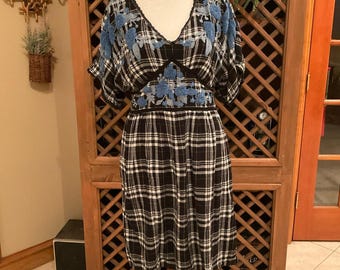 Anthropologie Boho Grunge Dark Fairy Whimsigoth Embroidered Sarah Plaid Dress