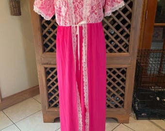 Vintage Prestige New York Pink Lace Peignoir Nightgown Robe Set Small