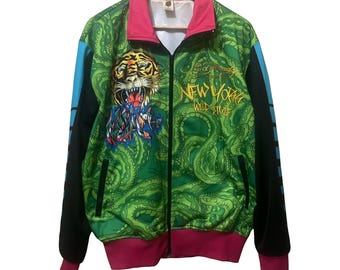 2000s All Over Graphic Tiger New York Ed Hardy by Christian Audigier Track Jacke