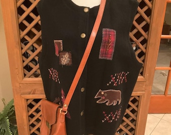 Vintage Woolrich Womens XL wool bear cabin nature granola girl vest