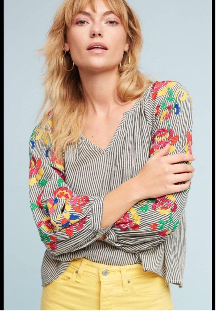 anthropologie floreat embroidered dress Anthropologie Floreat Persephone Embroidered Short Sleeve Top Green XS –  Baystate Boutique & Consignment main image 1