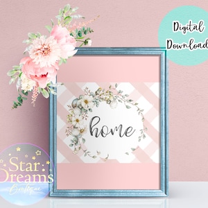 Pink Home Checkered Farmhouse Wall Art Printable Instant Digital Download