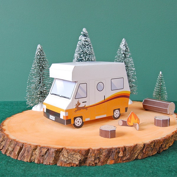 RV Camper Papertoy PDF ready to PRINT Papercraft Template + coloring version