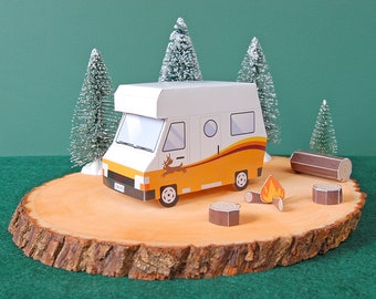 RV Camper Papertoy PDF bereit zum Ausmalen Papercraft Template + Ausmalversion
