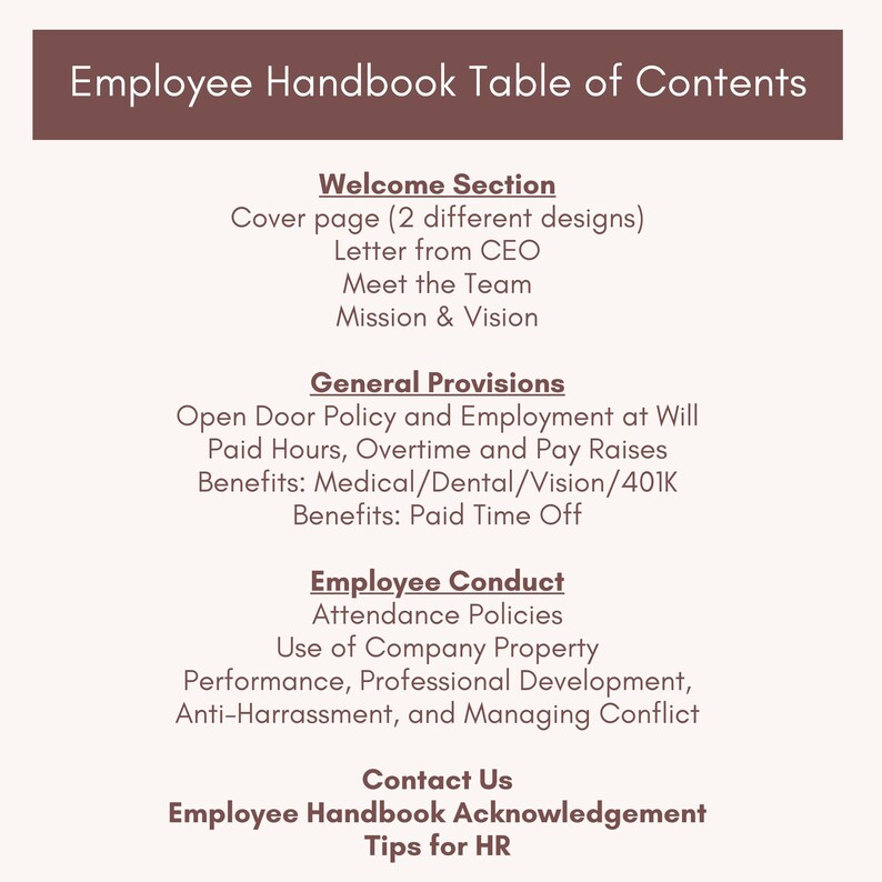 Employee Handbook Employee Manual Staff Manual New Employee New