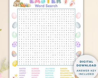 Sopa de letras de Pascua imprimible, actividad de Pascua, divertido juego de aula para todas las edades, juego de Pascua, descarga instantánea