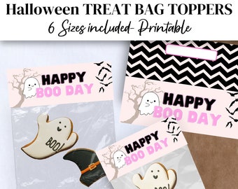 Halloween Treat Bag TOPPER Printable, Happy Boo Day, Pink & Black, Classroom Party, Goodie Bag for Kids and Class, Multiple Sizes
