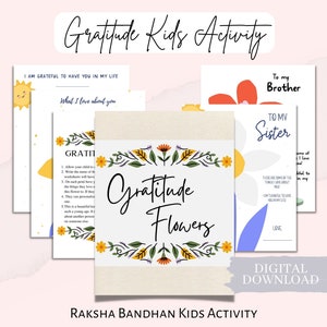 Afdrukbare dankbaarheidsactiviteit voor kinderen, Raksha Bandhan-activiteit voor kinderen, digitale download vakantieambachten, dankbaarheidsbloemen
