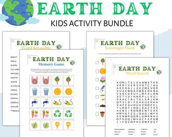 EARTH DAY Printable Kids Activity Bundle, Scavenger Hunt, Word Scramble, School Activity for Kids, Earth Day Games