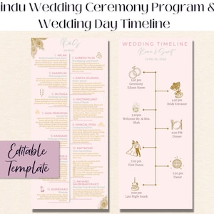 Editable Hindu Wedding Ceremony Program Template and Wedding Timeline, Indian Wedding Ceremony, Gujarati Wedding, Hindu Infographic