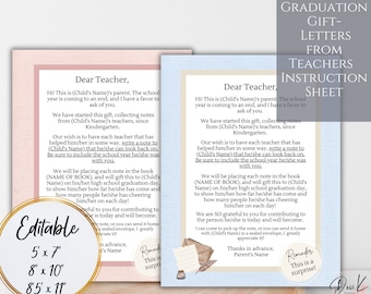 EDITABLE Graduation Book Letters from Teachers Printable Template, Blue Pink, Instructions for Teacher Letter, Graduation Gift, Keepsake