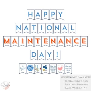Bannière imprimable Happy National Maintenance Day, Semaine d'appréciation, Personnel d'entretien, Technicien, Appréciation du personnel, Téléchargement immédiat