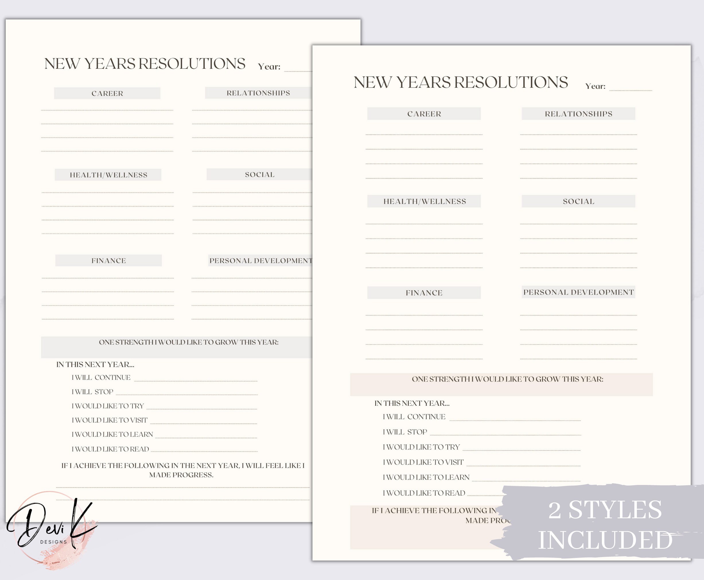 2026 New Years Resolutions Printable, Yearly Goals Planner, Self-growth ...