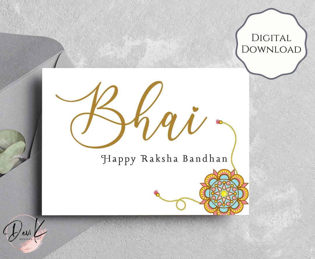 Printable Raki Card Buy Happy Raksha Bandhan Card, Bhai Rakhi Card, Modern Blank Card ...