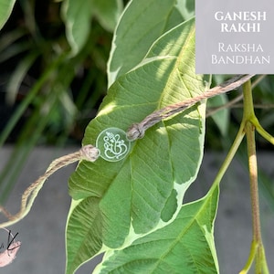 Handmade Natural Rakhi Rakhri Rakhdi, Ganesh Bracelet, Ganesh Rakhri, Raksha Bandhan, String Friendship Bracelet, Hemp Bracelet